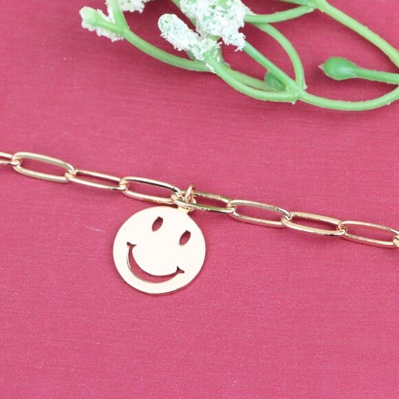 "Rose Gold Smiley Charm Bracelet with Heart Dangles, XPBL1149 - Picture 9 of 12